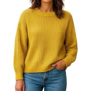 American Eagle Chunky Knit Gold Crewneck Sweater Medium Cozy Oversized